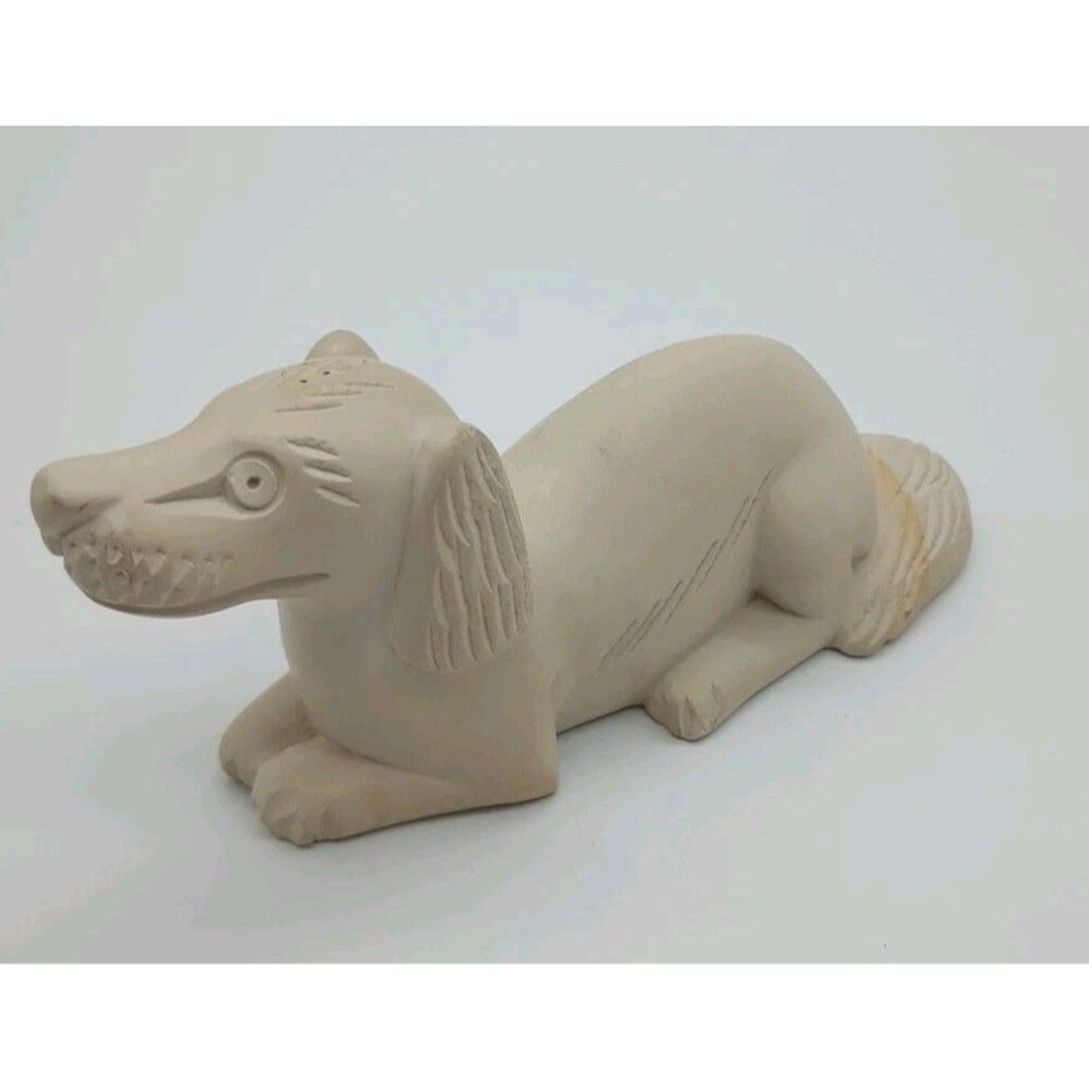 Vtg Hand Carved Stone Dog Figurine Lating Hound